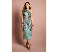 Coast Women's High Neck Beaded Column Midi Dress in Teal | Size: 8 Coast Teal 8