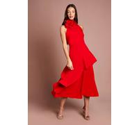 Coast Women's High Neck Corsage Detail Midi Dress in Flame Red | Size: 10 Coast Flame Red 10