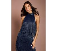 Coast Women's High Neck Embellished Fringe Top in Navy | Size: 16 Coast Navy 16