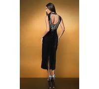 Coast Women's High Neck Embellished Velvet Dress With Floral Applique in Black | Size: 14 Coast Black 14