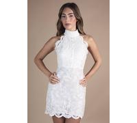 Coast Women's High Neck Embroidered Mesh Mini Wedding Dress in Ivory | Size: 10