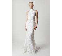 Coast Women's High Neck Embroidered Mesh Wedding Dress With Train in Ivory | Size: 12