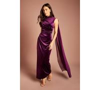 Coast Women's High neck Velvet Maxi Dress With Chiffon Cape Sleeve in Purple | Size: 18