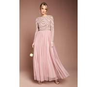 Coast Women's Honoured Long Sleeve Sequin Bodice Tulle Skirt Maxi Bridesmaid Dress in Blush | Size: 14 Coast Blush 14