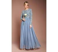 Coast Women's Honoured Long Sleeve Sequin Bodice Tulle Skirt Maxi Bridesmaid Dress in Dusty Blue | Size: 10 Coast Dusty Blue 10