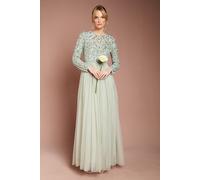 Coast Women's Honoured Long Sleeve Sequin Bodice Tulle Skirt Maxi Bridesmaid Dress in Sage | Size: 12 Coast Sage 12