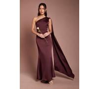 Coast Women's Honoured Petite Drape One Shoulder Satin Maxi Bridesmaid Dress in Espresso | Size: 10 Coast Espresso 10
