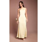 Coast Honoured Petite Drape One Shoulder Satin Maxi Bridesmaid Dress In Lemon lemon
