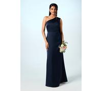 Coast Women's Honoured Petite Drape One Shoulder Satin Maxi Bridesmaid Dress in Navy | Size: 6 Coast Navy 6