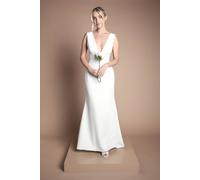Coast Women's Honoured Petite Premium Crepe Plunge Neck Fishtail Wedding Dress in Ivory | Size: 8