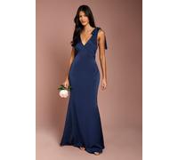 Coast Women's Honoured Petite Satin Back Crepe V Neck Tie Shoulder Maxi Bridesmaid Dress in Navy | Size: 4 Coast Navy 4