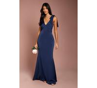 Coast Honoured Petite Satin Back Crepe V Neck Tie Shoulder Maxi Bridesmaid Dress Coast Navy 8