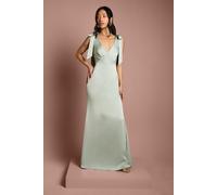 Coast Honoured Petite Satin Back Crepe V Neck Tie Shoulder Maxi Bridesmaid Dress Coast Sage 12