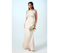 Coast Women's Honoured Petite Sleeveless High Neck Tie Shoulder Satin Maxi Bridesmaid Dress in Champagne | Size: 12