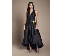 Coast Women's Honoured Petite Sleeveless Plunge Waterfall Twill Maxi Bridesmaid Dress in Black | Size: 10
