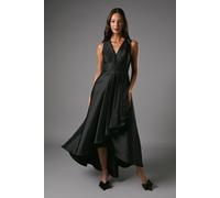 Coast Women's Honoured Petite Sleeveless Plunge Waterfall Twill Maxi Bridesmaid Dress in Black | Size: 6 Coast Black 6