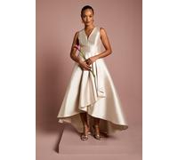 Coast Women's Honoured Petite Sleeveless Plunge Waterfall Twill Maxi Bridesmaid Dress in Champagne | Size: 12 Coast Champagne 12