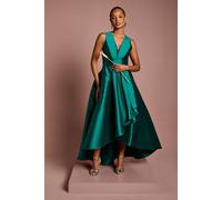 Coast Women's Honoured Petite Sleeveless Plunge Waterfall Twill Maxi Bridesmaid Dress in Emerald | Size: 6 Coast Emerald 6