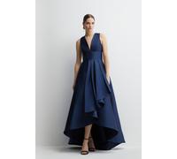Coast Honoured Petite Sleeveless Plunge Waterfall Twill Maxi Bridesmaid Dress, 8, Navy