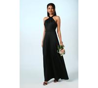 Coast Women's Honoured Petite Twist Halterneck Satin Maxi Bridesmaid Dress in Black | Size: 14