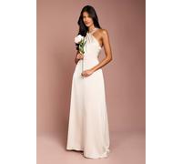 Coast Women's Honoured Petite Twist Halterneck Satin Maxi Bridesmaid Dress in Champagne | Size: 18 Coast Champagne 18