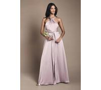 Coast Women's Honoured Petite Twist Halterneck Satin Maxi Bridesmaid Dress in Dusty Rose | Size: 12 Coast Dusty Rose 12