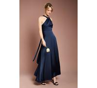 Coast Honoured Petite Twist Halterneck Satin Maxi Bridesmaid Dress Coast Navy 10