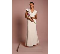 Coast Women's Honoured Petite V Neck Angel Short Sleeve Satin Maxi Bridesmaid Dress in Champagne | Size: 8 Coast Champagne 8