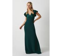 Coast Women's Honoured Petite V Neck Angel Short Sleeve Satin Maxi Bridesmaid Dress in Emerald | Size: 8 Coast Emerald 8