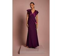 Coast Women's Honoured Petite V Neck Angel Short Sleeve Satin Maxi Bridesmaid Dress in Fig | Size: 4 Coast Fig 4
