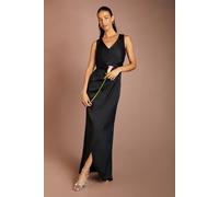 Coast Women's Honoured Ruched Waist Detail Satin Bridesmaid Dress in Black | Size: 20