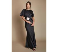 Coast Women's Honoured Satin Back Crepe High Neck Short Sleeve Maxi Bridesmaid Dress in Black | Size: 14 Coast Black 14