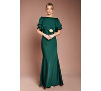 Coast Women's Honoured Satin Back Crepe High Neck Short Sleeve Maxi Bridesmaid Dress in Emerald | Size: 8