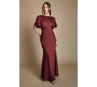 Coast Women's Honoured Satin Back Crepe High Neck Short Sleeve Maxi Bridesmaid Dress in Malbec | Size: 14