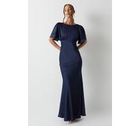 Coast Women's Honoured Satin Back Crepe High Neck Short Sleeve Maxi Bridesmaid Dress in Navy | Size: 14 Coast Navy 14