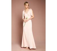 Coast Women's Honoured Satin Back Crepe V Neck Tie Shoulder Maxi Bridesmaid Dress in Blush | Size: 16 Coast Blush 16