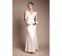 Coast Women's Honoured Satin Back Crepe V Neck Tie Shoulder Maxi Bridesmaid Dress in Blush | Size: 22 Coast Blush 22