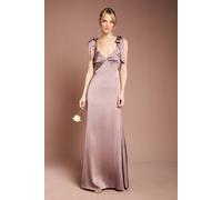 Coast Women's Honoured Satin Back Crepe V Neck Tie Shoulder Maxi Bridesmaid Dress in Dusty Mauve | Size: 14