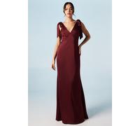 Coast Women's Honoured Satin Back Crepe V Neck Tie Shoulder Maxi Bridesmaid Dress in Malbec | Size: 16 Coast Malbec 16