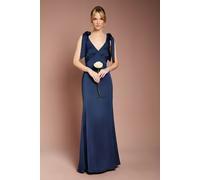 Coast Women's Honoured Satin Back Crepe V Neck Tie Shoulder Maxi Bridesmaid Dress in Navy | Size: 14 Coast Navy 14