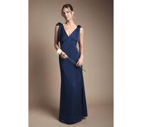Coast Women's Honoured Satin Back Crepe V Neck Tie Shoulder Maxi Bridesmaid Dress in Navy | Size: 18 Coast Navy 18