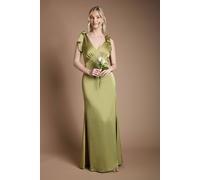 Coast Women's Honoured Satin Back Crepe V Neck Tie Shoulder Maxi Bridesmaid Dress in Olive | Size: 10