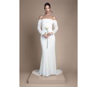 Coast Women's Honoured Sequin Draped Bardot Long Sleeve Maxi Wedding Dress in Ivory | Size: 16 Coast Ivory 16