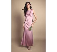 Coast Women's Honoured Sleeveless High Neck Tie Shoulder Satin Maxi Bridesmaid Dress in Antique Rose | Size: 8