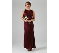 Coast Women's Honoured Sleeveless High Neck Tie Shoulder Satin Maxi Bridesmaid Dress in Malbec | Size: 12 Coast Malbec 12