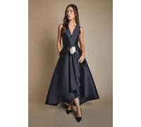 Coast Women's Honoured Sleeveless Plunge Waterfall Twill Maxi Bridesmaid Dress in Black | Size: 12