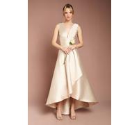 Coast Women's Honoured Sleeveless Plunge Waterfall Twill Maxi Bridesmaid Dress in Champagne | Size: 16