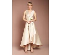 Coast Honoured Sleeveless Plunge Waterfall Twill Maxi Bridesmaid Dress, 18, Champagne