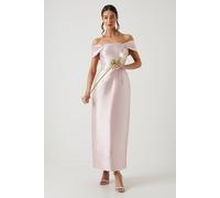 Coast Women's Honoured Twill Bardot Column Midi Bridesmaid Dress in Blush | Size: 14 Coast Blush 14