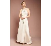 Coast Honoured Twist Halterneck Satin Maxi Bridesmaid Dress In Champagne champagne 16